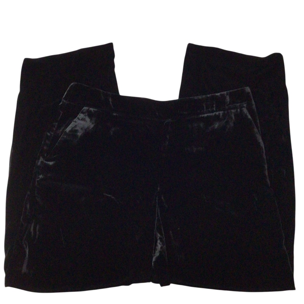 Talbots Black Velvet Pants 14 Wide Leg Side Zip Pockets